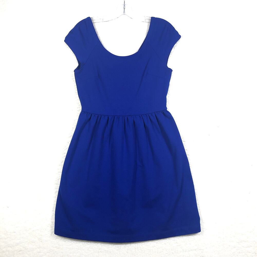 American Eagle Dress Medium Fit Flare Blue Cap Sleeve Scoop Neck Short Length
